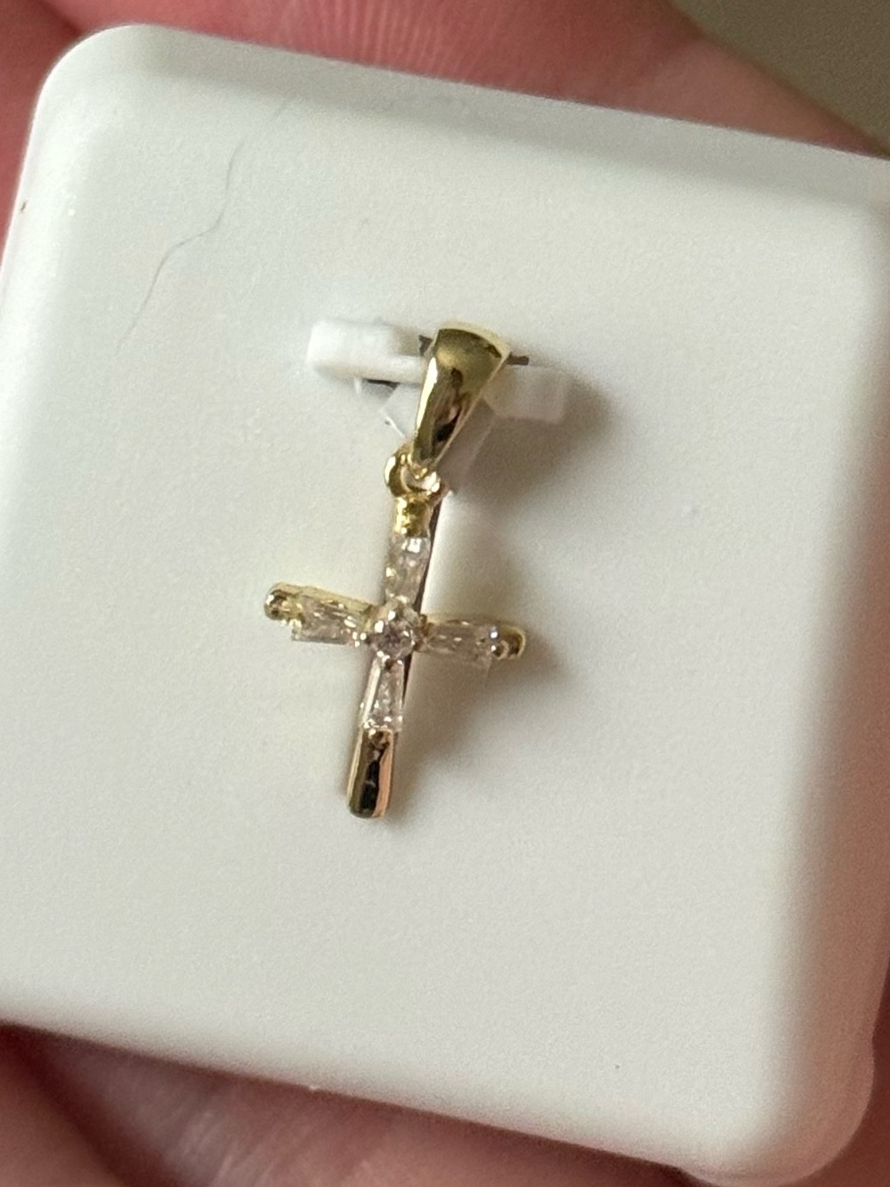 Gold plated sterling silver Cross Pendant with moissanite stones - Women Jewelry